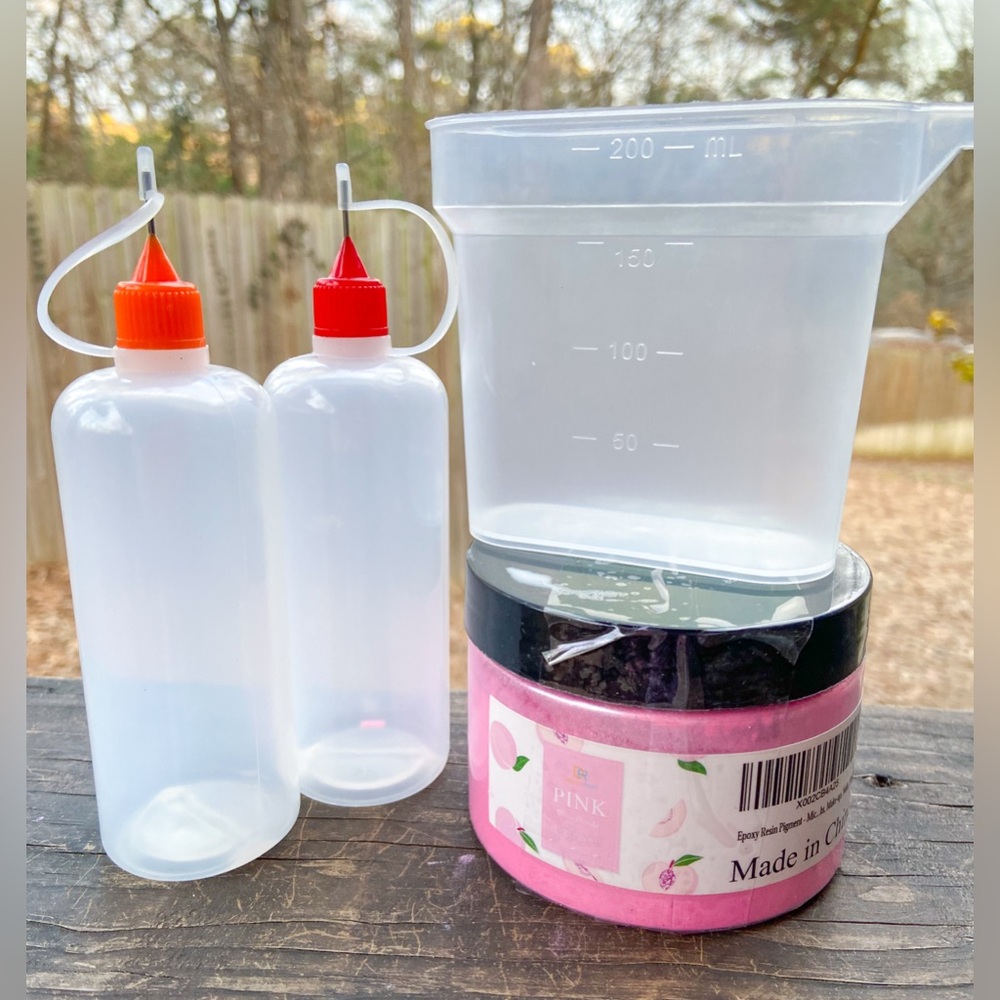 Mica Powder Pearl Pink Resin Art Pigment, Measure Cup and Needle Tip Ink Bottles